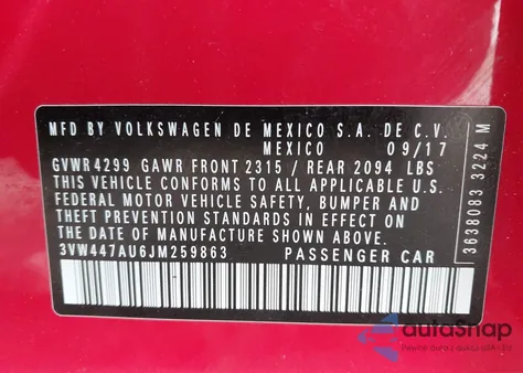 2018 Volkswagen Gti S/Se/Autobahn из США, поврежденный, VIN 3VW447AU6JM259863